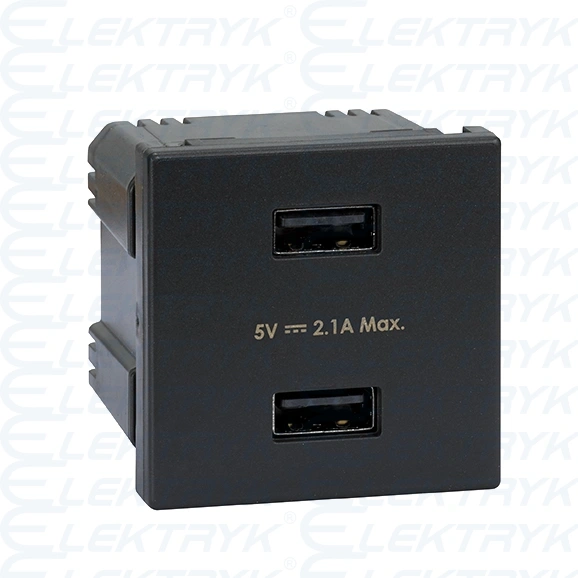 Ładowarka USB, K45, USB 2.0 - A, 5V, DC, 2,1A, 45×45mm, grafit