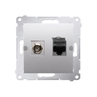 Gniazdo antenowe typu „F” + komputerowe RJ45 kat.6, srebrny mat, metalizowany