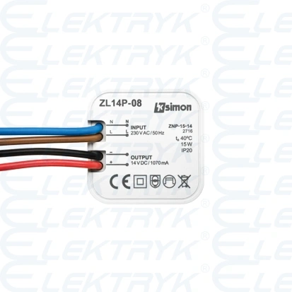 Zasilacz LED dopuszkowy 14V, DC,  8W.