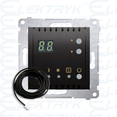 Regulator temperatury z wyświetlaczem z czujnikiem zewnętrznym (sonda), antracyt, metalizowany