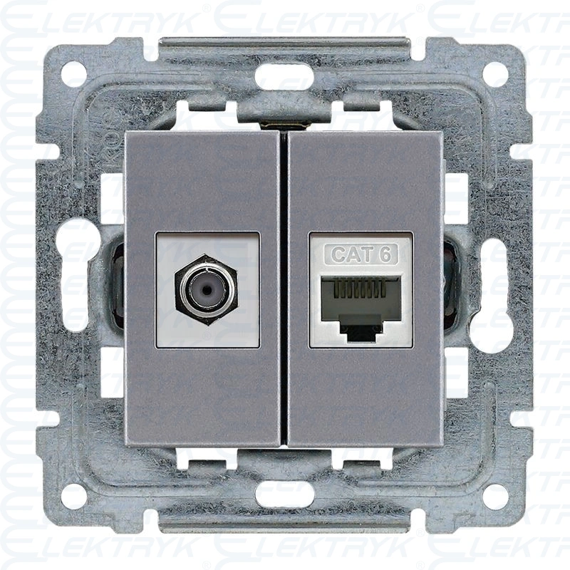 454170 Gniazdo złącze TV żeńskie typ F + RJ45 kat. 5e, bez ramki