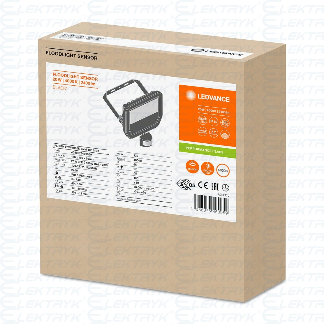 FLOODLIGHT SENSOR 20 W 4000 K SYM 100 S BK