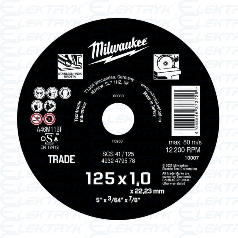 Tarcza do cięcia metalu 125x1.0mm