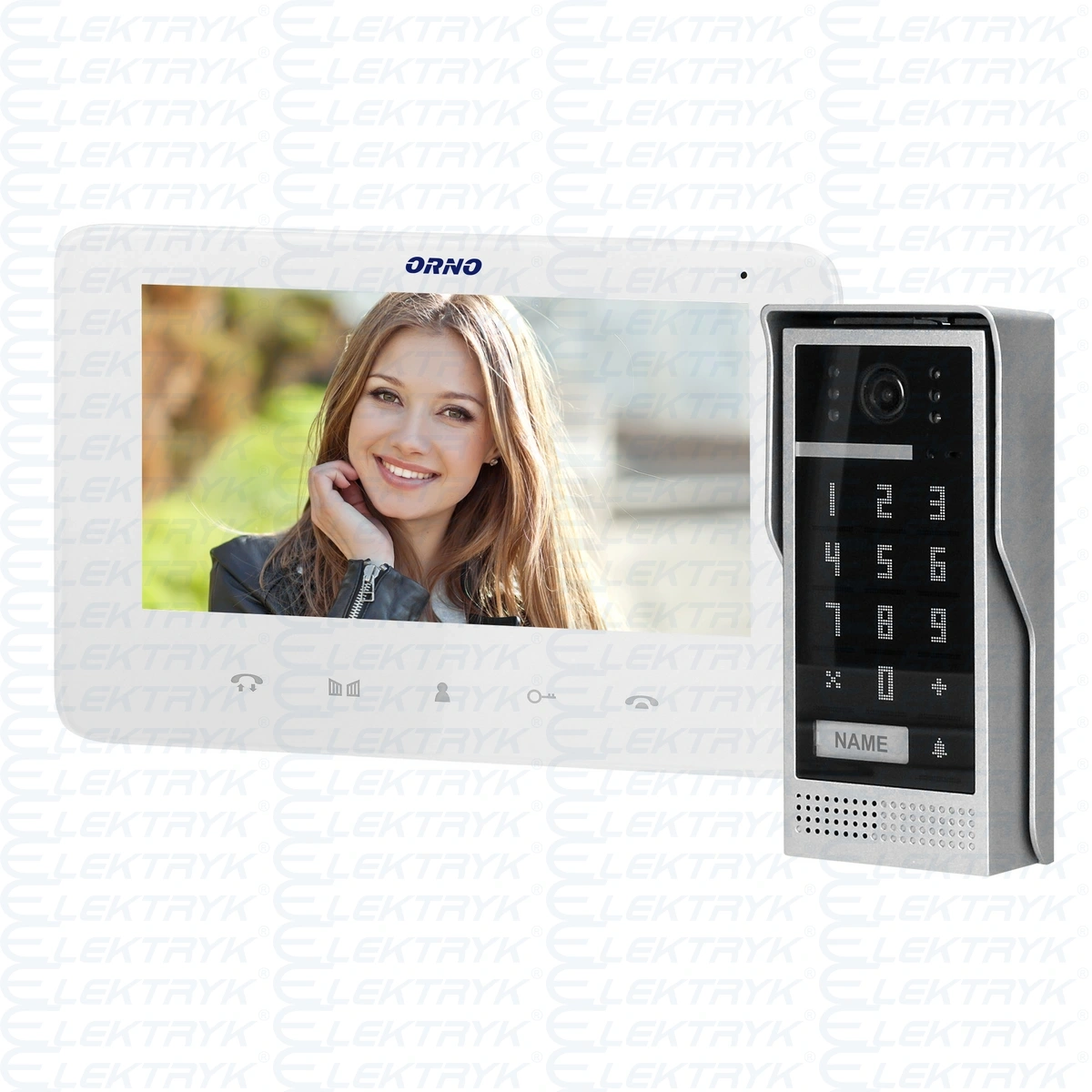 ZESTAW WIDEODOMOFONOWY, BEZSŁUCHAWKOWY, KOLOR, LCD 7", INTERKOM, Z SZYFRATOREM, NATYNKOWY, BIAŁY