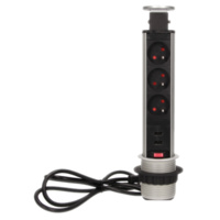 Gniazdo meblowe Ø6cm wysuwane z blatu z ładowarką USB, blokadą i przewodem 1,8m, 3x2P+Z