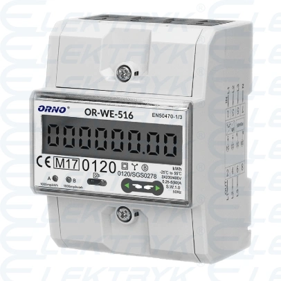Licznik energii elektrycznej 3-fazowy, 80A, port RS-485, MID, 3 moduły, DIN TH-35mm
