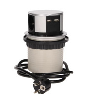 Gniazdo meblowe Ø10cm wysuwane z blatu z ładowarką USB i przewodem 1,5m, 3x2P+Z, 2xUSB