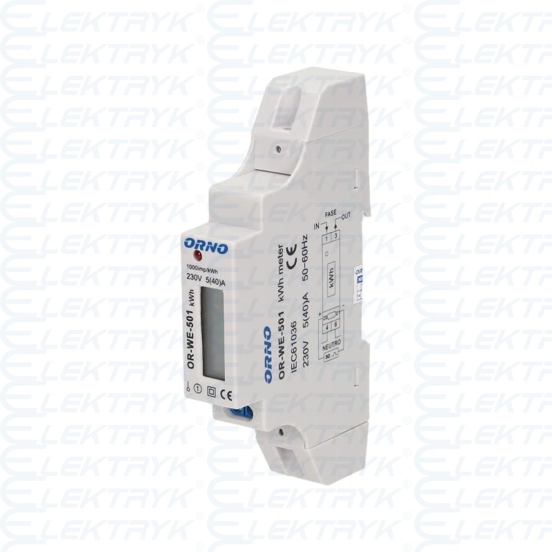 Wskaźnik zużycia energii elektrycznej 1-fazowy , 40A, wyjście impulsowe, 1 moduł, DIN TH-35mm