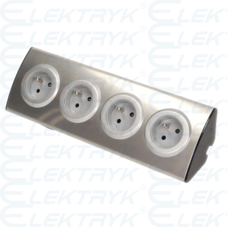 Gniazdo meblowe kuchenne 4x2P+Z, montaż na rzepy, INOX