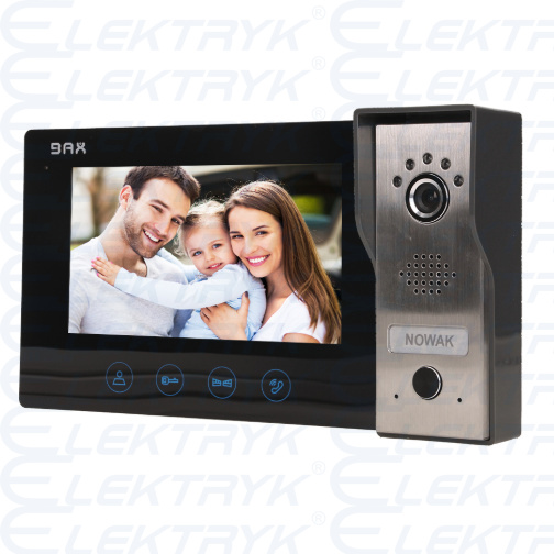 Zestaw wideodomofonowy, bezsłuchawkowy, kolor, LCD 7", czarny, PLUTON