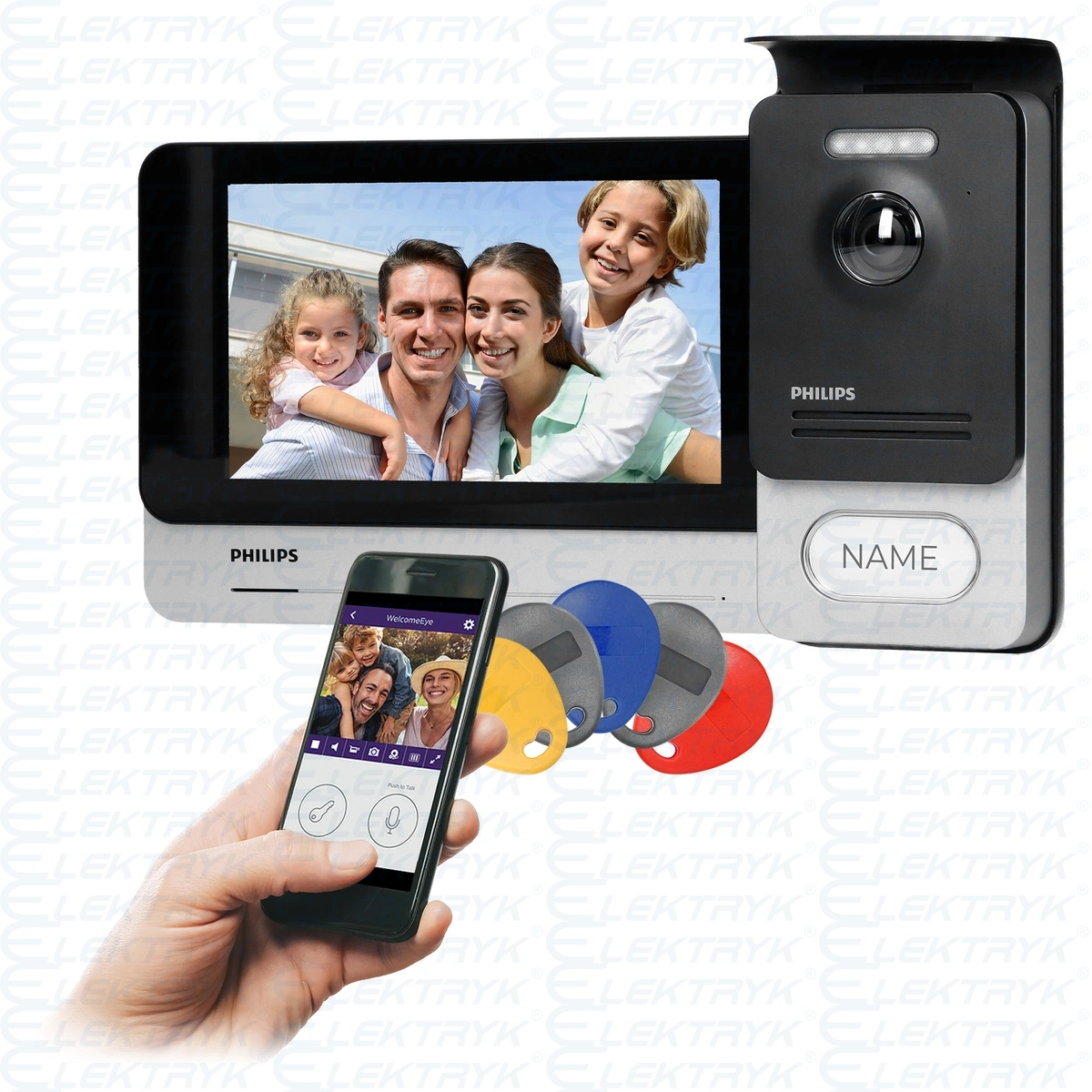 Philips WelcomeEye Connect 2, Zestaw wideodomofonowy, bezsłuchawkowy, kolor, LCD 7", dotykowy, menu OSD, WI-FI + APP na telefon, sterowanie bramą, RFI