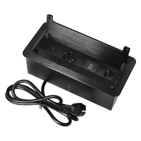 Gniazdo meblowe wpuszczane w blat z płaskim frezowanym rantem, szczotką przeciwkurzową, ładowarką USB i przewodem 1,5m, 2x2P+Z, 2xUSB, 2xNET, czarne