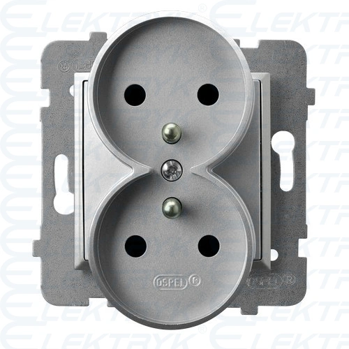 ARIA Gniazdo podwójne z uziemieniem srebro