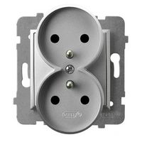 ARIA Gniazdo podwójne z uziemieniem srebro