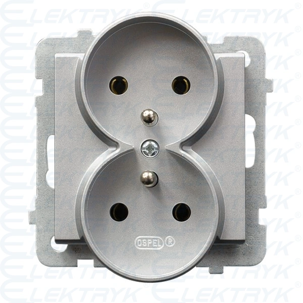 SONATA gniazdo podwójne z uziemieniem SREBRNY METALIK