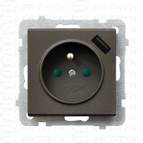 GP-1RZPUSB/m/40 Gniazdo z USB Czekoladowy metalik