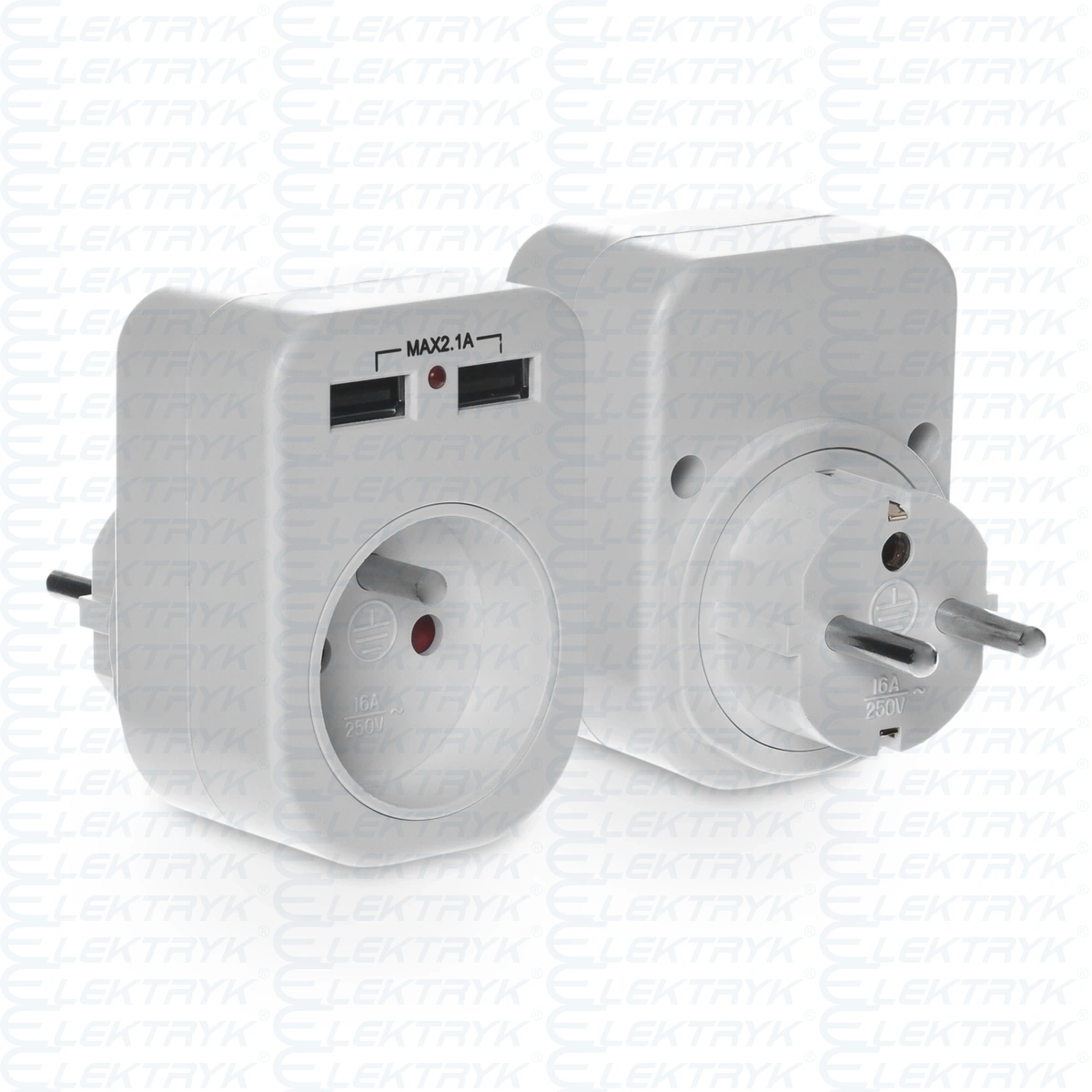 R-1USB Gniazdo z uziemieniem 1P+Z, 10A, 250V~, 2xUS 2,1A