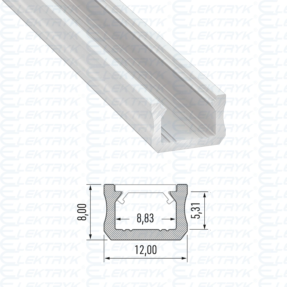 Profil LED Natynkowy B (wąski), długość 202cm, aluminiowy, biały lakierowany Nextec