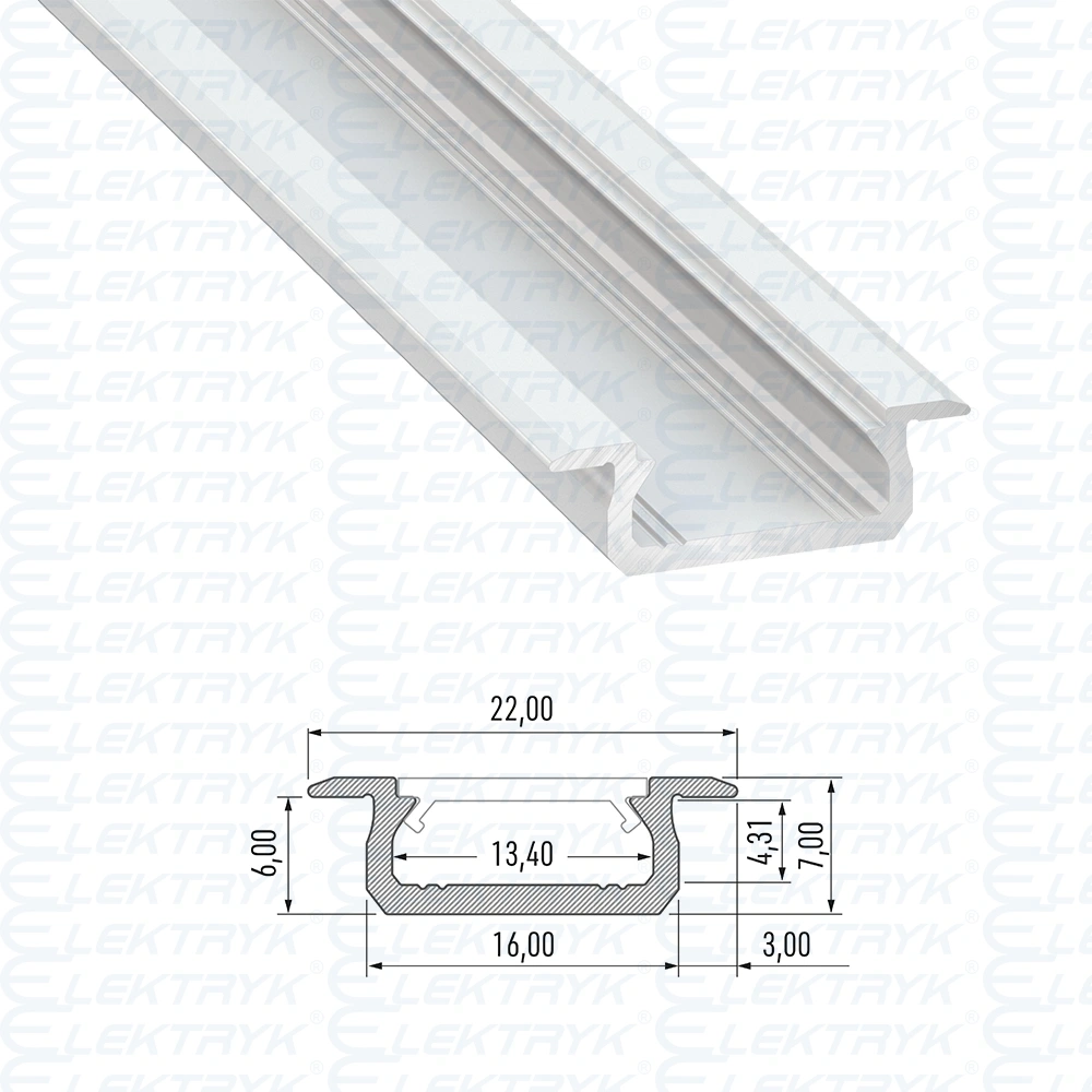 Profil LED Podtynkowy B (płytki), długość 202cm, aluminiowy, biały lakierowany  PL-PTB-202-BL
