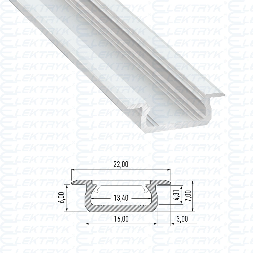 Profil LED Podtynkowy B (płytki), długość 202cm, aluminiowy, biały lakierowany  PL-PTB-202-BL