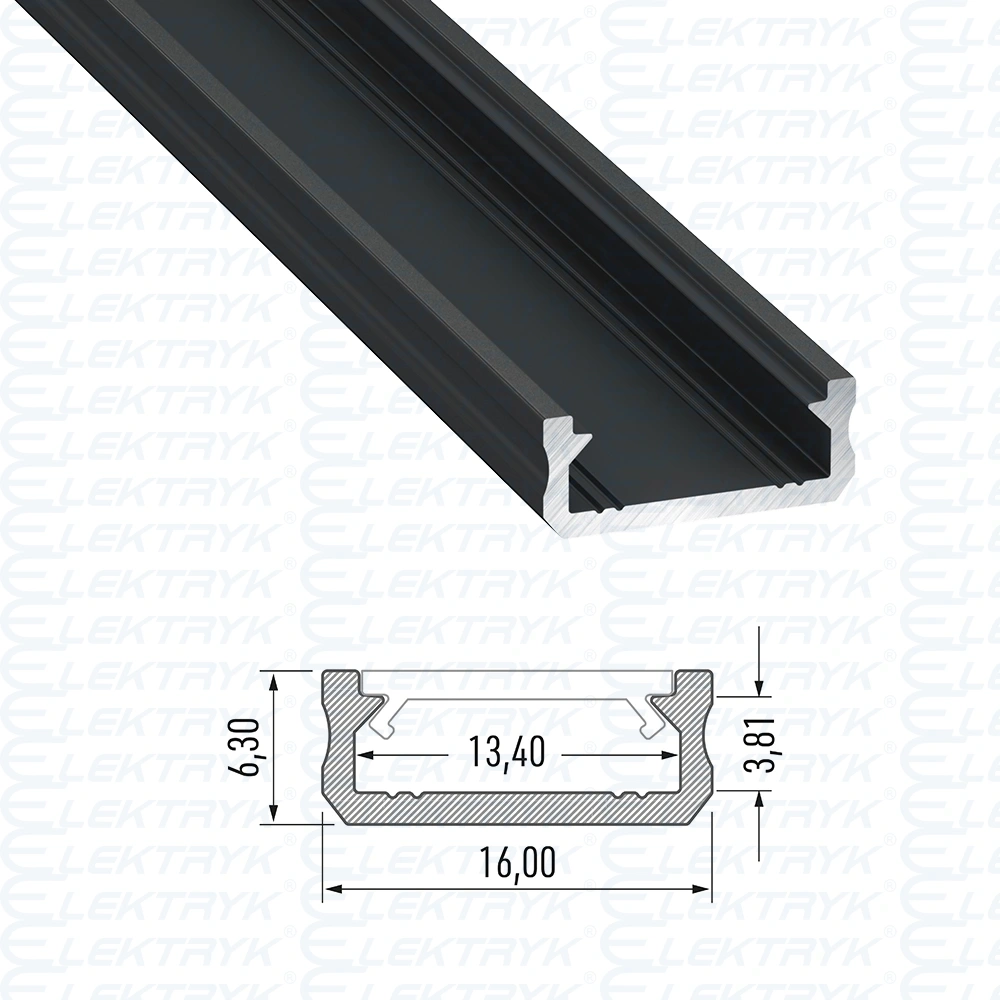 PROFIL LED NATYNKOWY TYP NTD (płytki), 202cm, ALUMINIOWY, CZARNY ANODOWANY