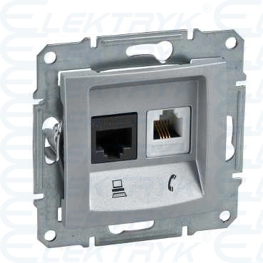 Sedna - Gniazdo telefoniczne RJ11+komputerowe kat.5e UTP aluminium