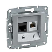 Sedna - Gniazdo telefoniczne RJ11+komputerowe kat.5e UTP aluminium