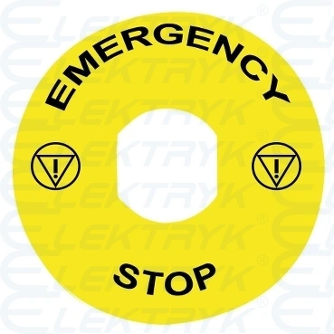 ZBY9330 Etykieta okrągła F60 żółte tło "EMERGENCY STOP"