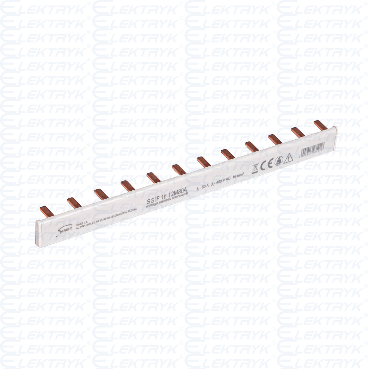 SS1F 16 12M80A Szyna prądowa łączeniowa - sztyftowa 1-fazowa,80A, 12 mod., Przekrój 16mm²