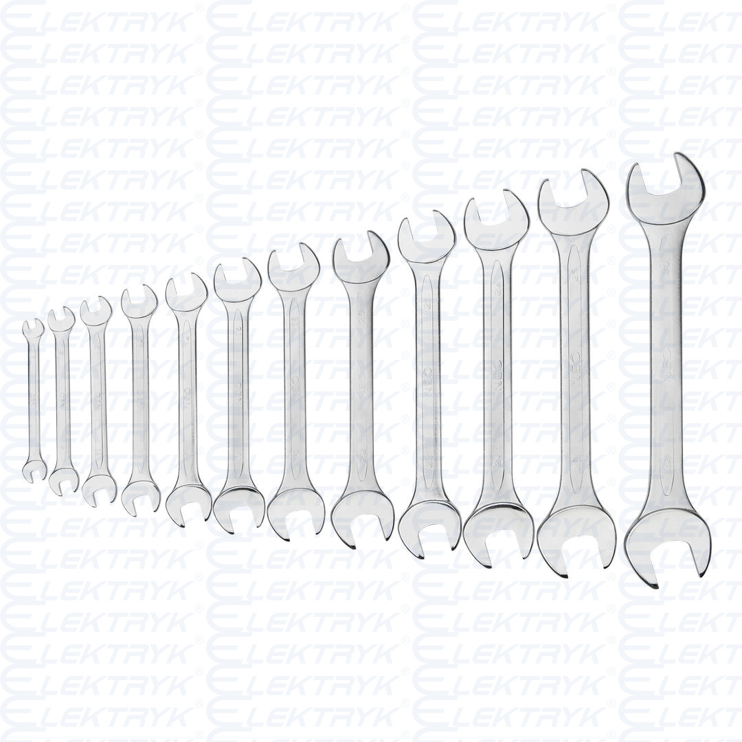 Klucze płaskie dwustronne 6-32 mm, zestaw 12 szt.