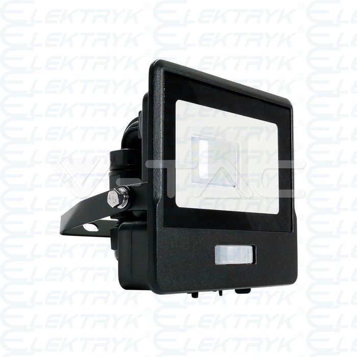 VT-118S 10W Naświetlacz LED SMD z czujnikiem ruchu i mufą kablową / Chip SAMSUNG / Barwa:4000K / Obudowa: Czarna 735lm