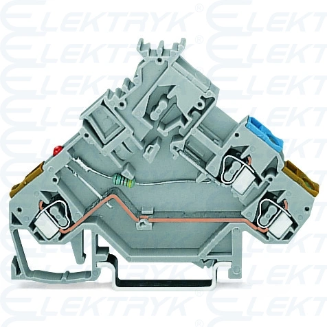 2-przew. złączka do el. wykonawczych LED czerwona z otworami na przew. z kolor. nadrukiem szara