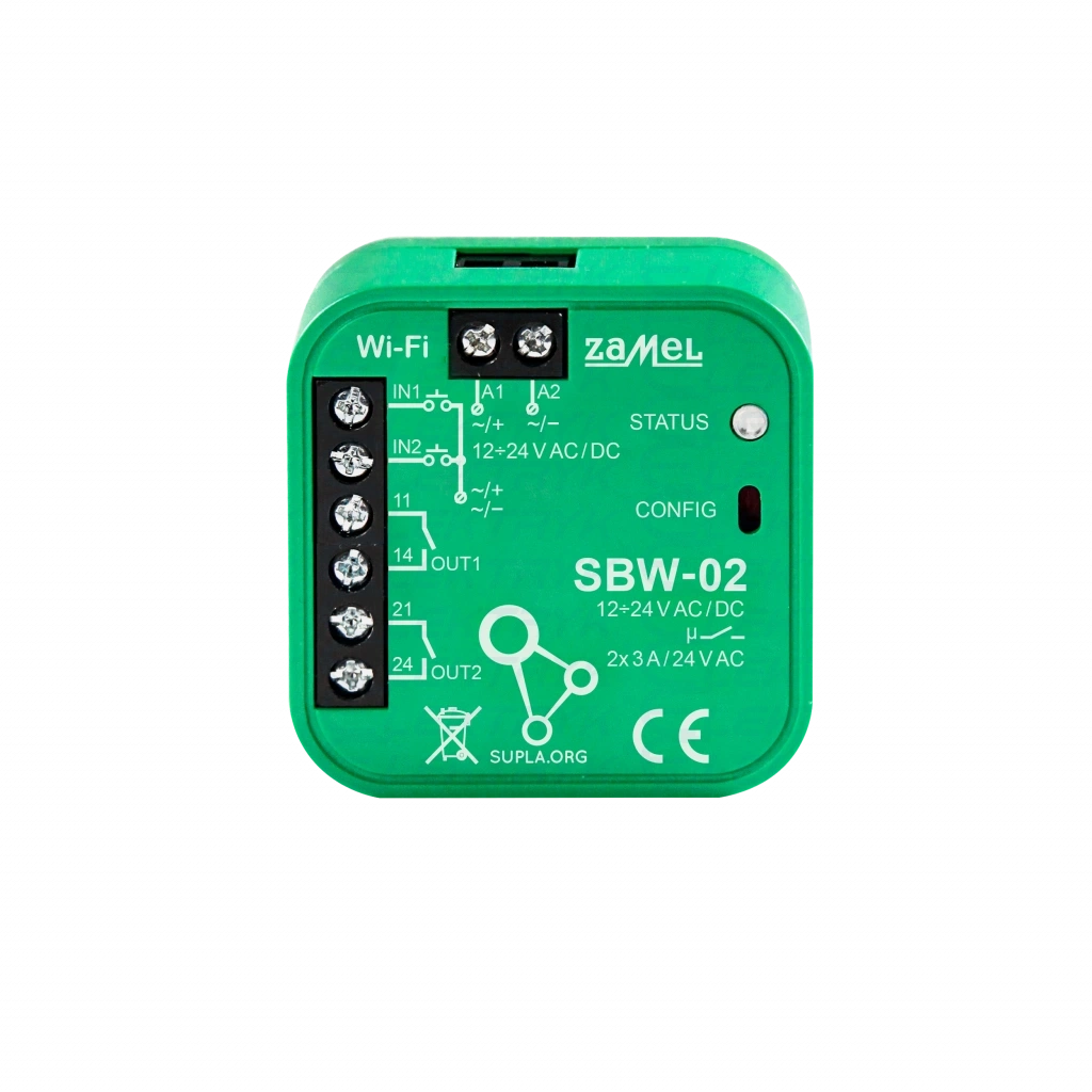 SUPLA SBW-02 STEROWNIK BRAMOWY WI-FI 2-KANAŁOWY TYP: SBW-02