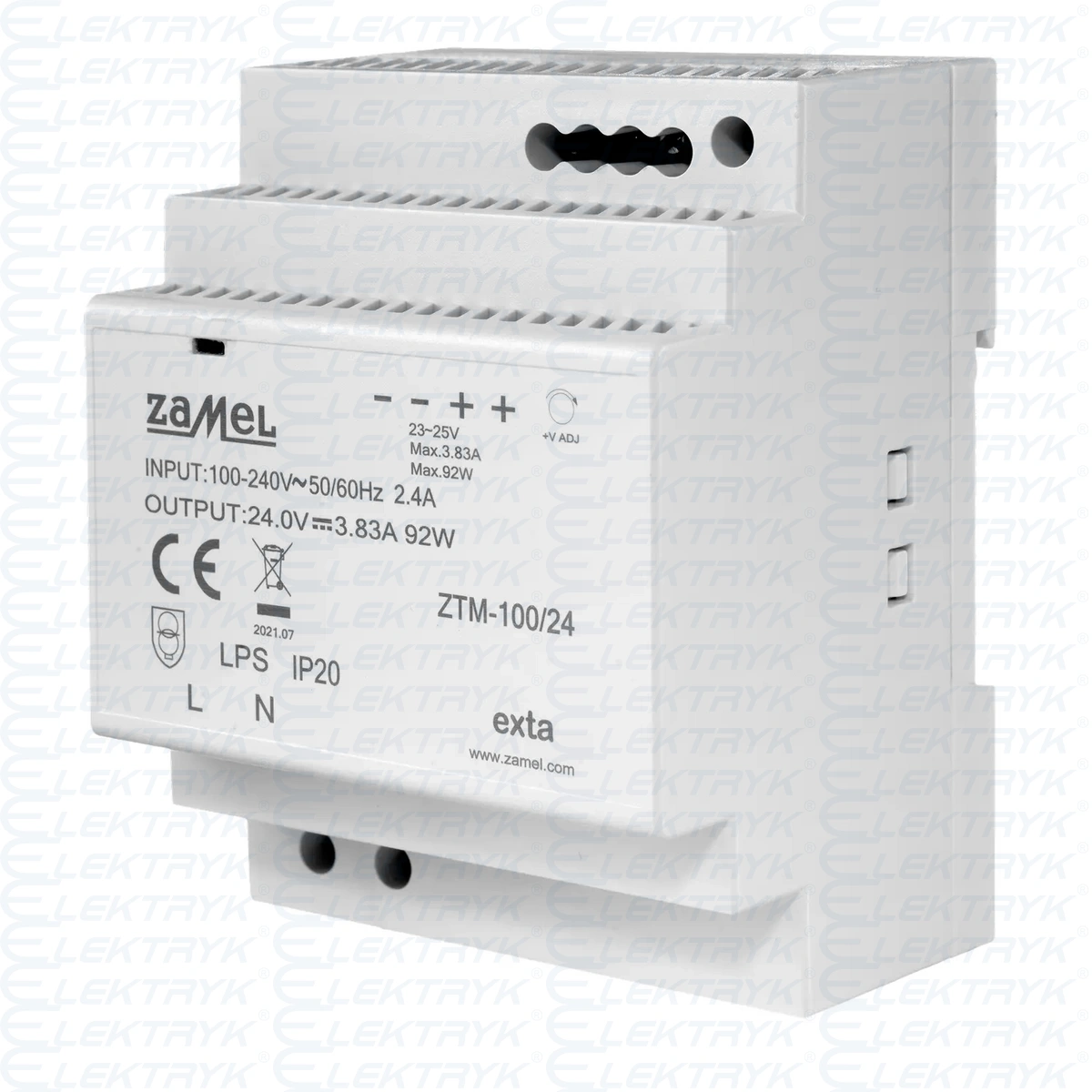 ZTM-100/24 Zasilacz impulsowy montowany na szynie TH-35 (DIN) , 100W, 24V DC